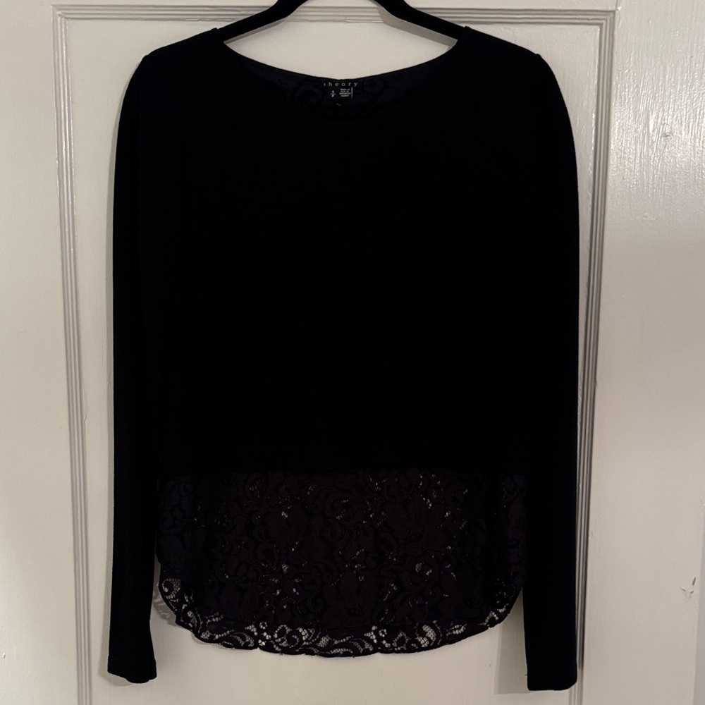 Theory Black Lace Detail Women's Blouse